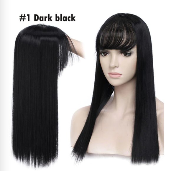 Black Synthetic Topper Wig with Bangs & Fake Scalp NEW - Picture 1 of 7